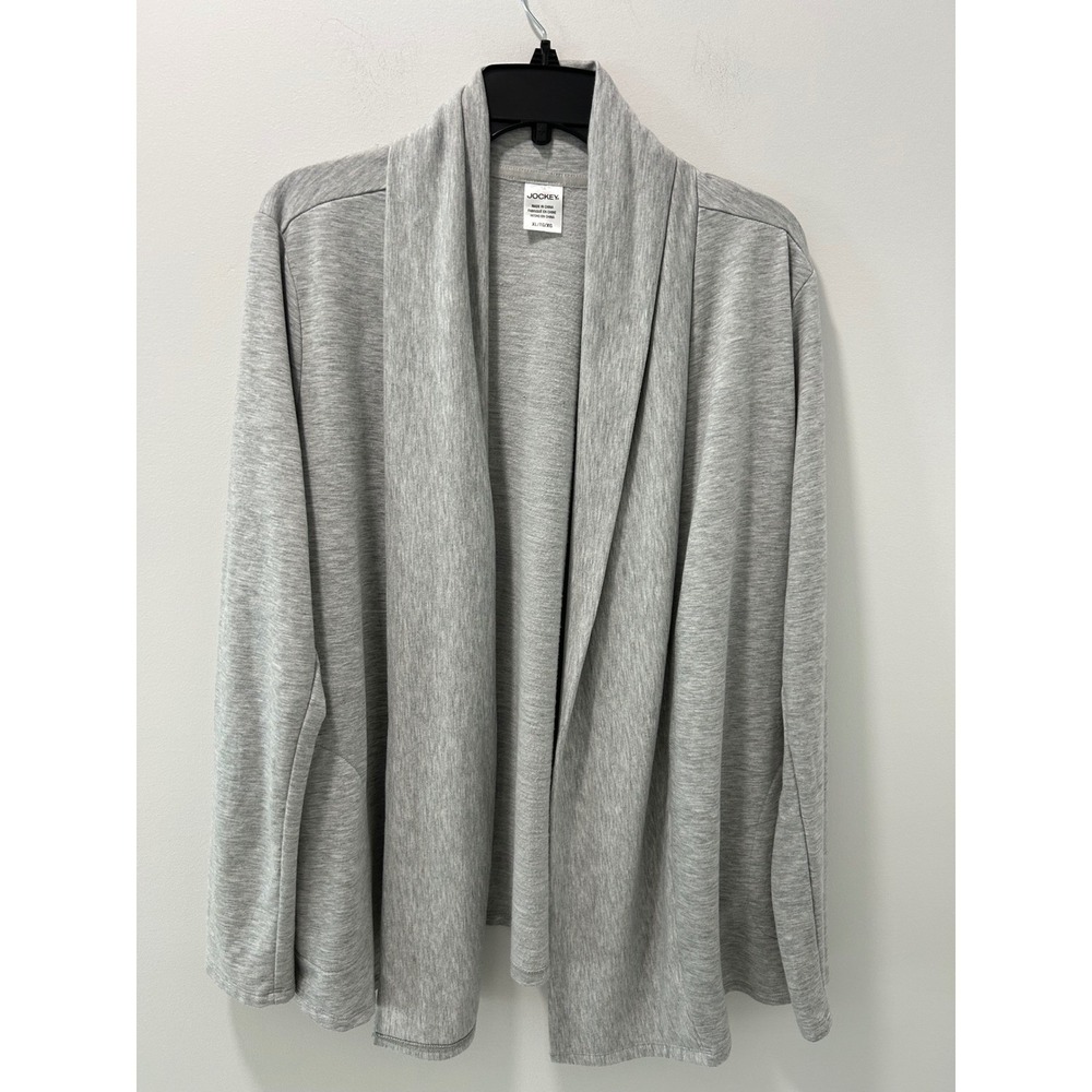 Jockey Womens Heather Gray Open Front Cardigan Shawl Collar Pockets XL